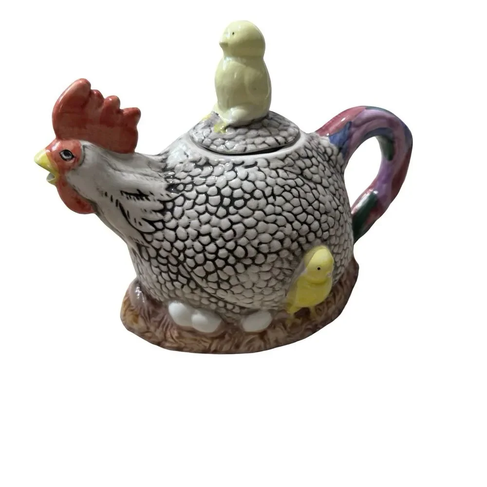 Rooster With Chicks Teapot Kitchen Decor Easter Decor Coffee Spring Cottagecore
